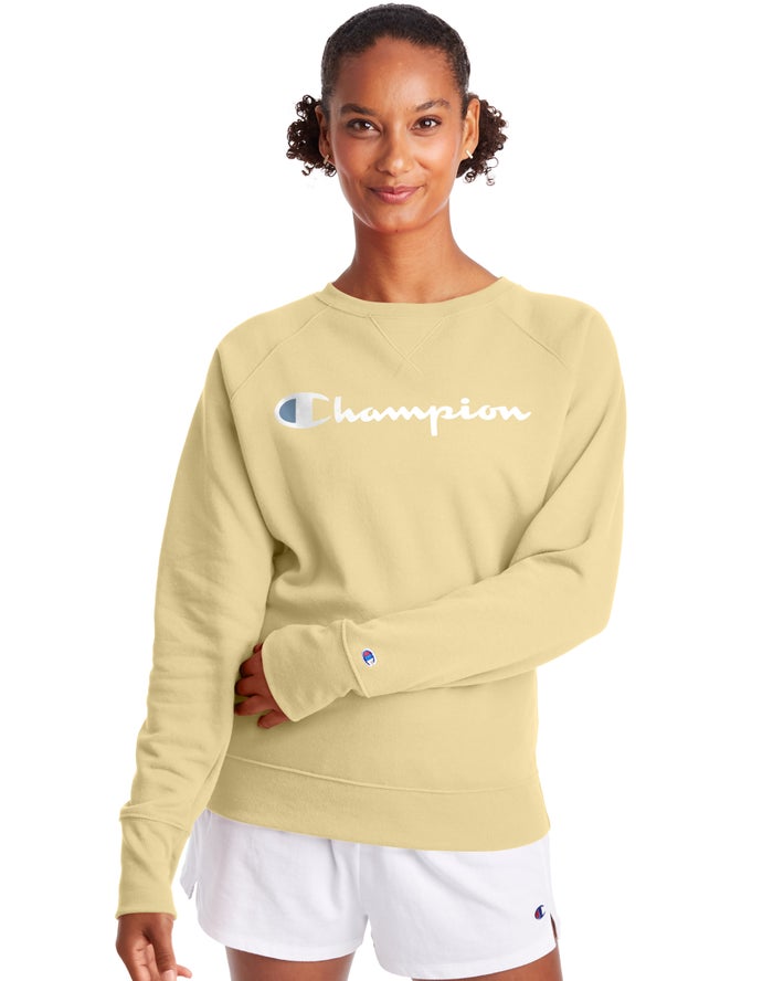 Sudadera Champion Mujer - Powerblend Fleece Classic Crew Script Logo ( Amarillo ) 7815043-BO